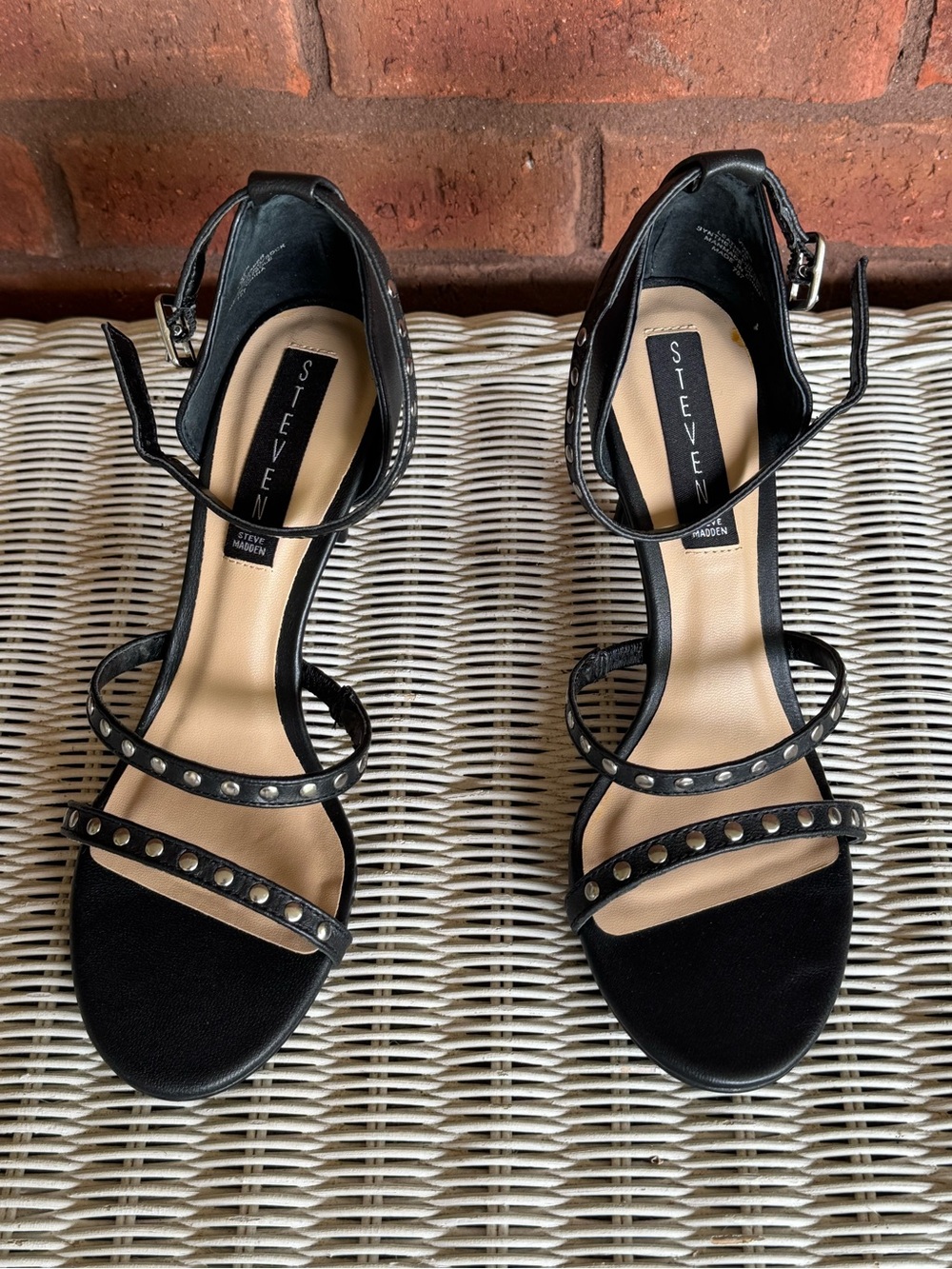 Steven by Steve Madden Black Studded Strappy Heels